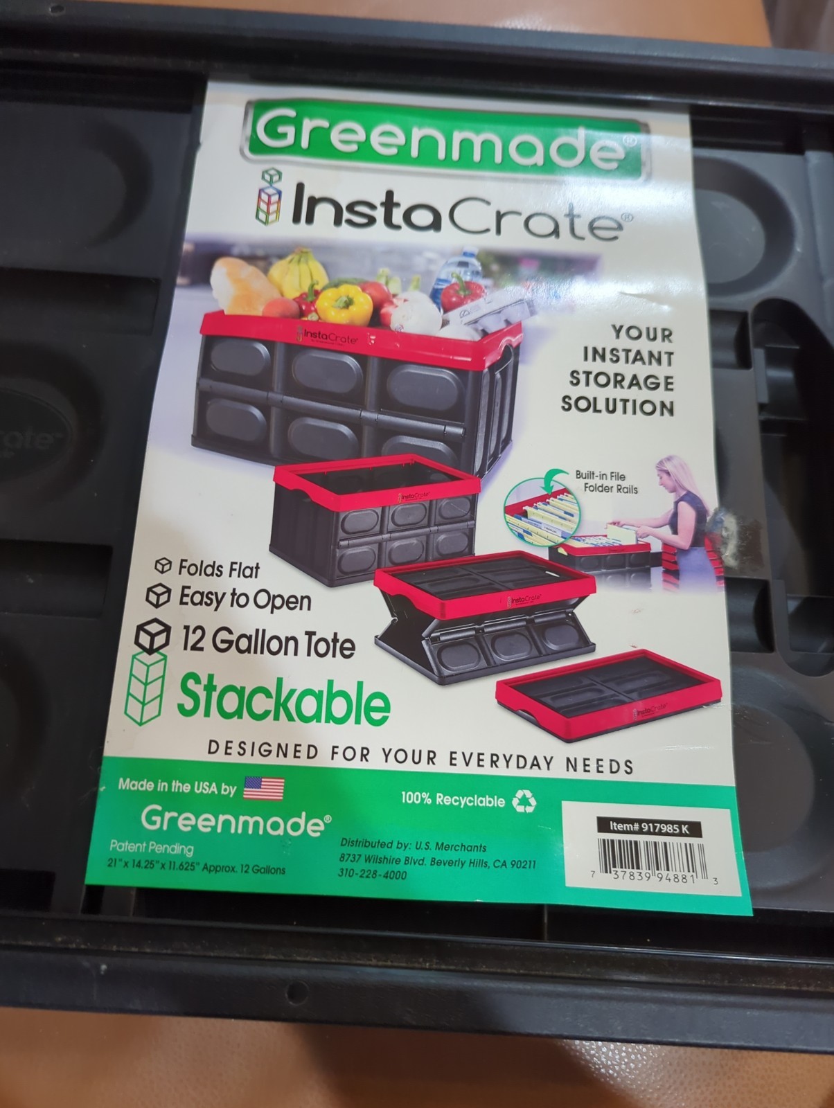 Greenmade Instacrate 12 Gallon Tote Instant Storage Solution Stackable Folds
