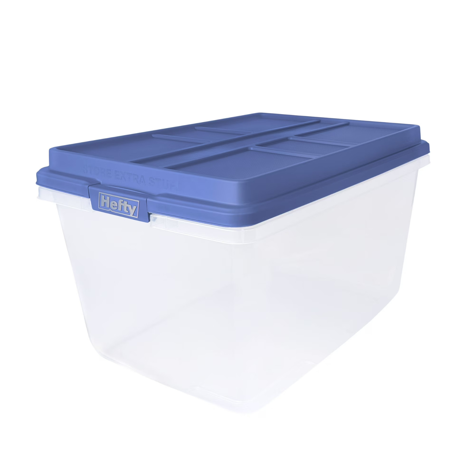 6 Pack, Hefty 72 Qt. Clear Plastic Storage Bin with Blue HI-RISE Lid, Stackable