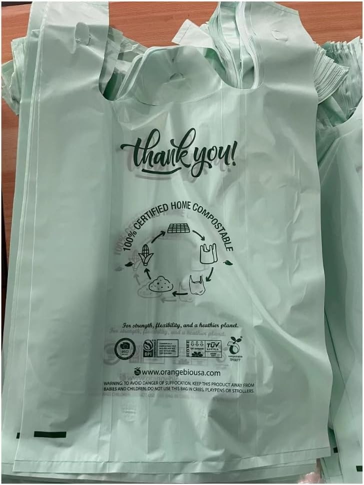(Large) Certified Home Compostable Shopping Bags, 200ct, 12″x 6″ x 20″ (Extra…