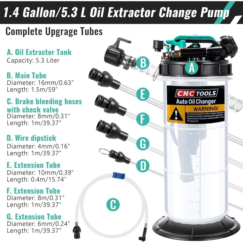 Pneumatic Manual Oil Fluid Extractor Pump 5.3L 1.4 Gallon for Oil Change Vacuum