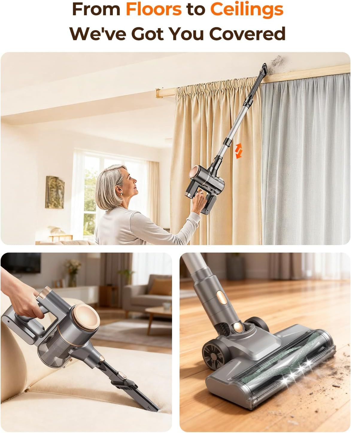 N8 Cordless Vacuum Cleaner – Lightweight, Powerful Suction, 40 Min Runtime, Gold