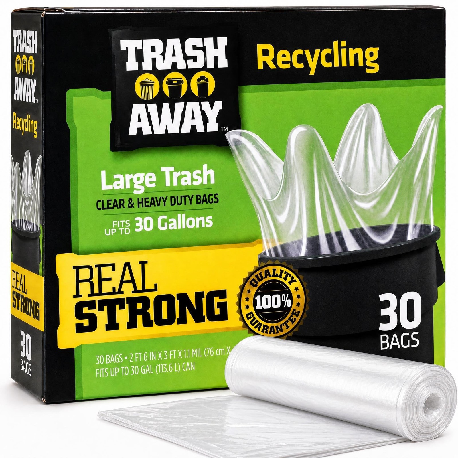 Heavy Duty Clear Recycling Bags | Tall & Strong Bags for Home & Kitchen – (30…