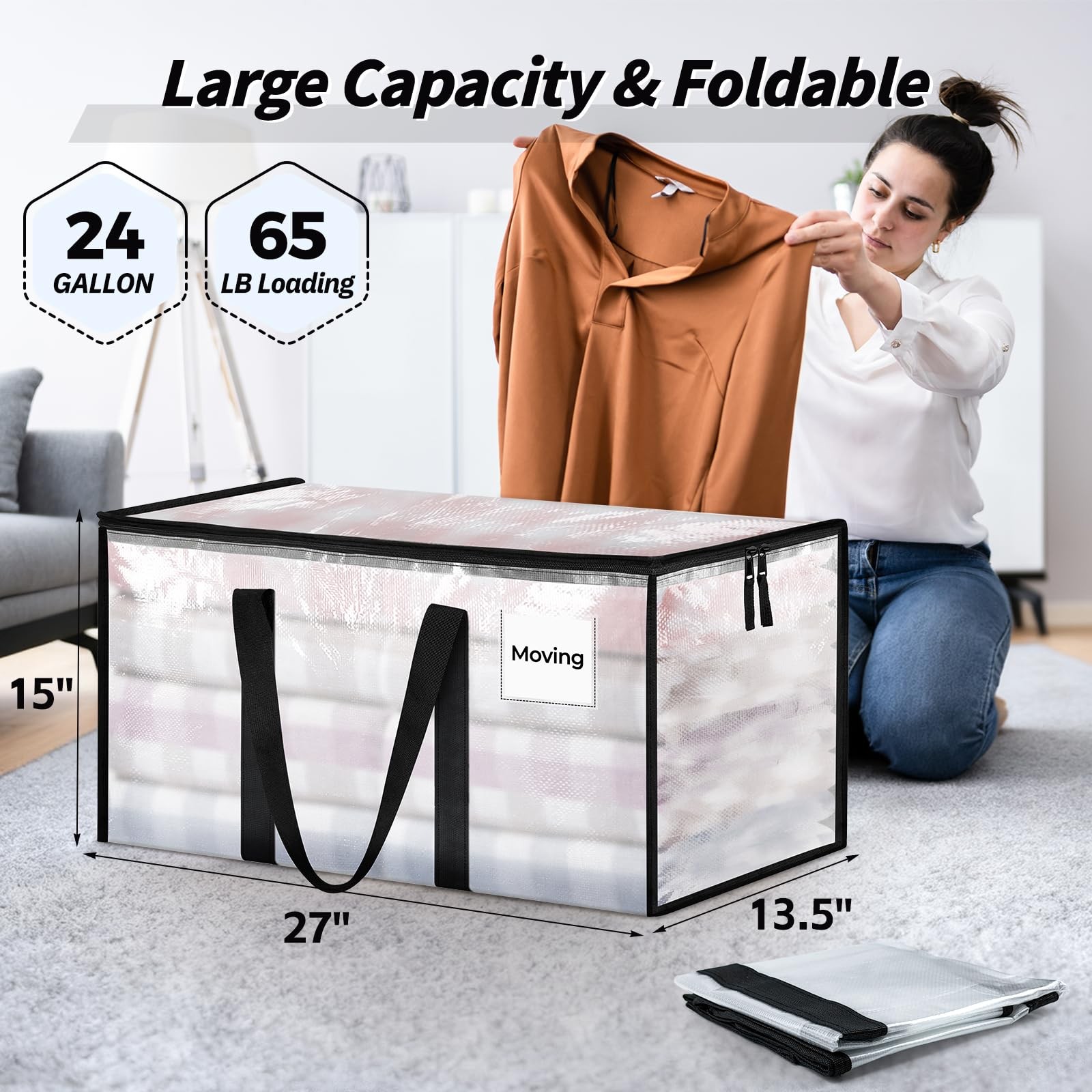 Extra Large Heavy Duty Moving Bags 8 Pack Storage Totes for Clothes & Supplies