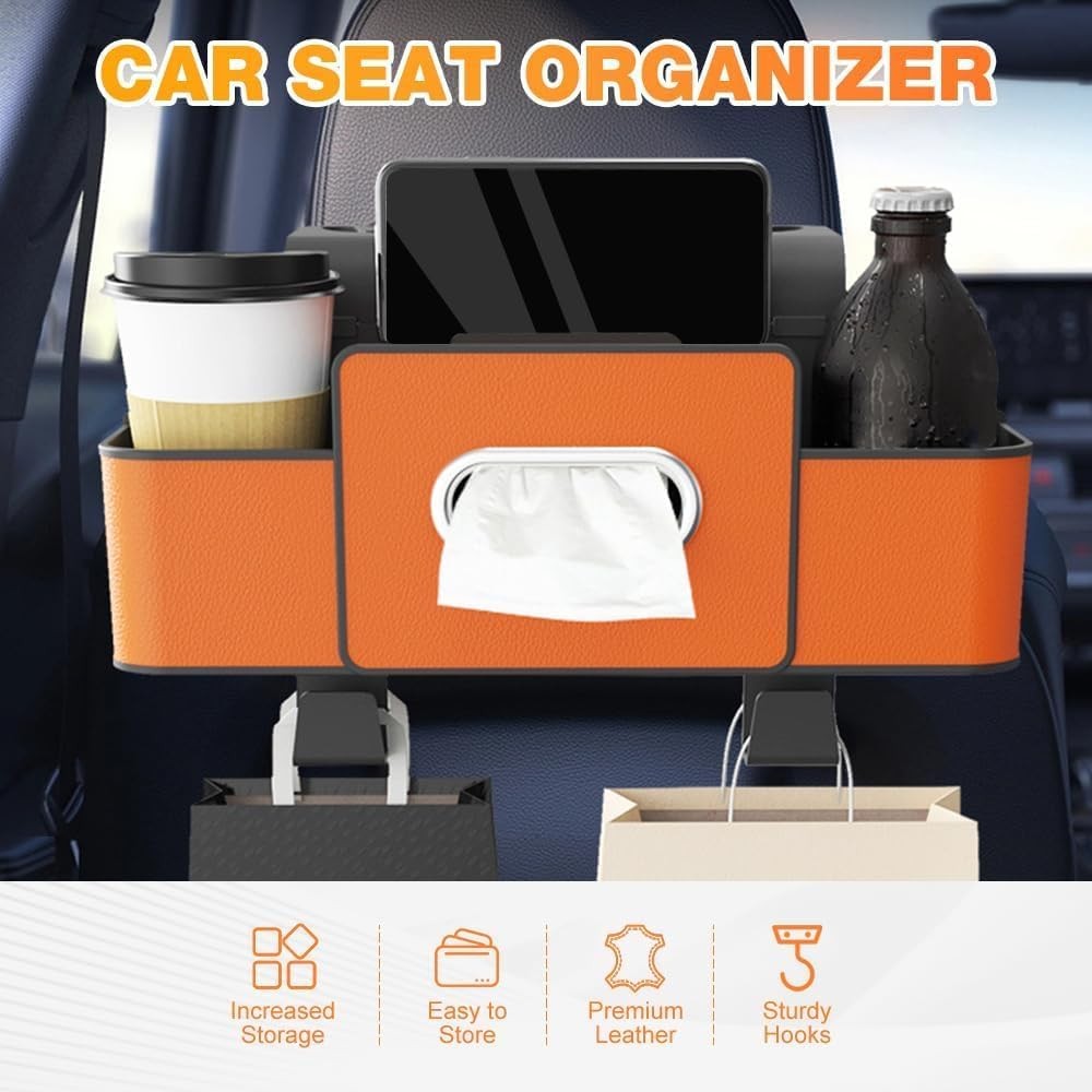 3 in 1 Car Backseat Organizer with Cup Holder Tissue Box Trash Bin Hooks Black
