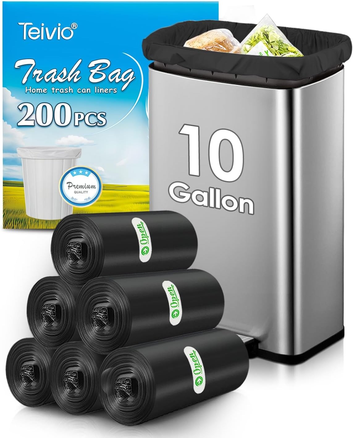 10 Gallon 200 Counts Extra Strong Trash Bags Tall Kitchen Garbage Bags by , 9