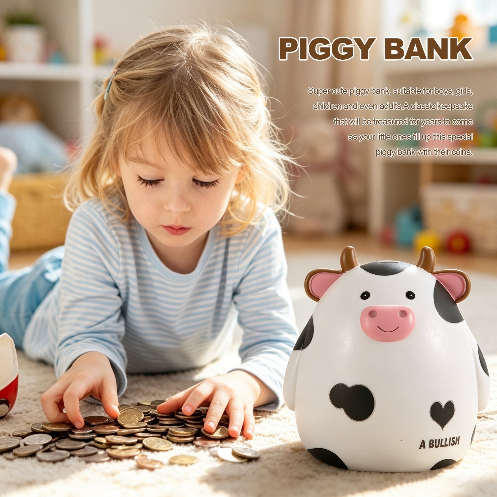 Piggy Bank,Cute Cow Money Bank for Boys and Girls,Children’s Shatterproof4823