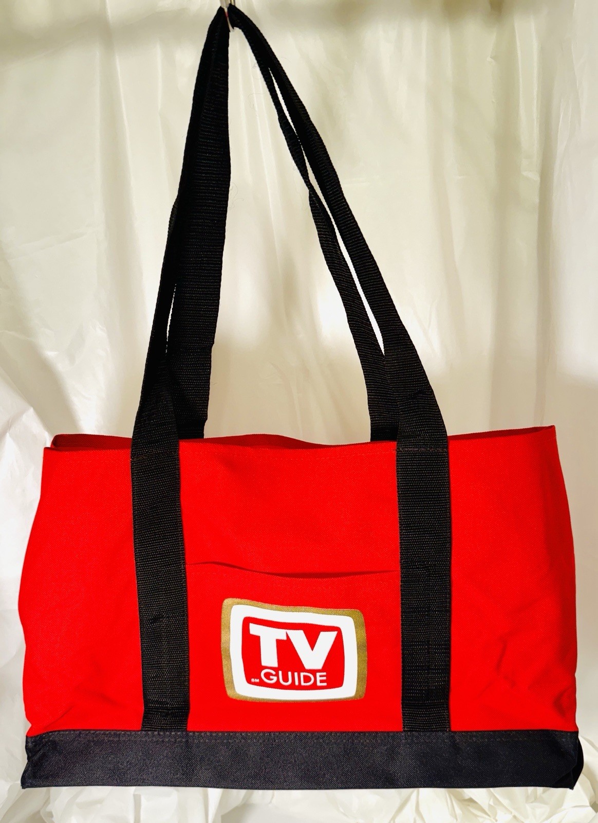 Tote, Bag, Large Heavy Duty Red TV Guide Branded, Includes a Side Pouch
