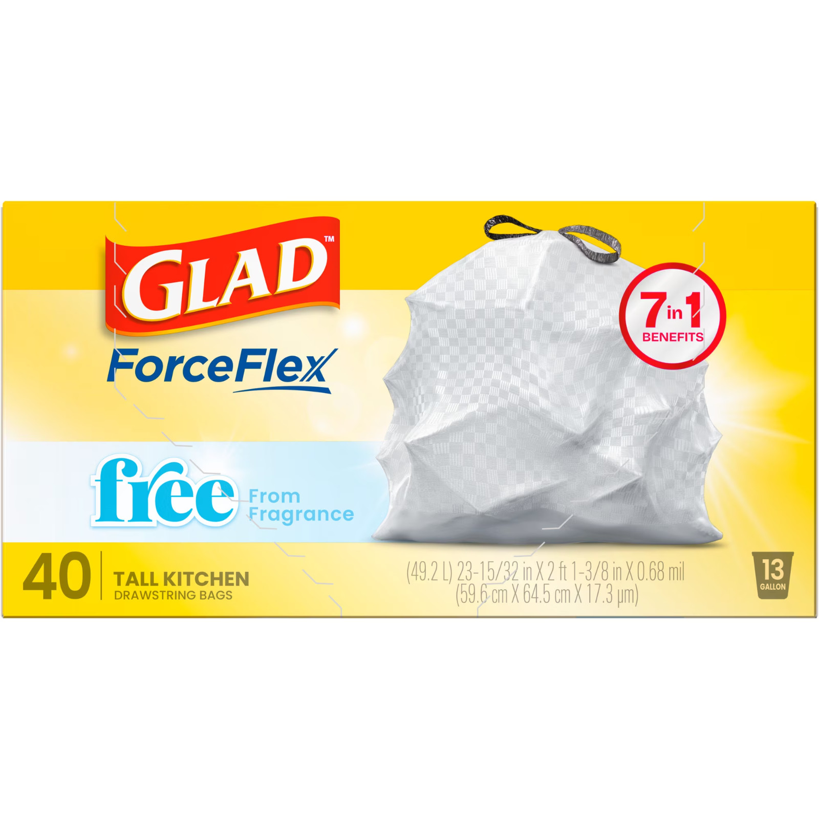 Glad ForceFlex Tall Kitchen Drawstring Trash Bags 13 Gal, 40 Count NEW