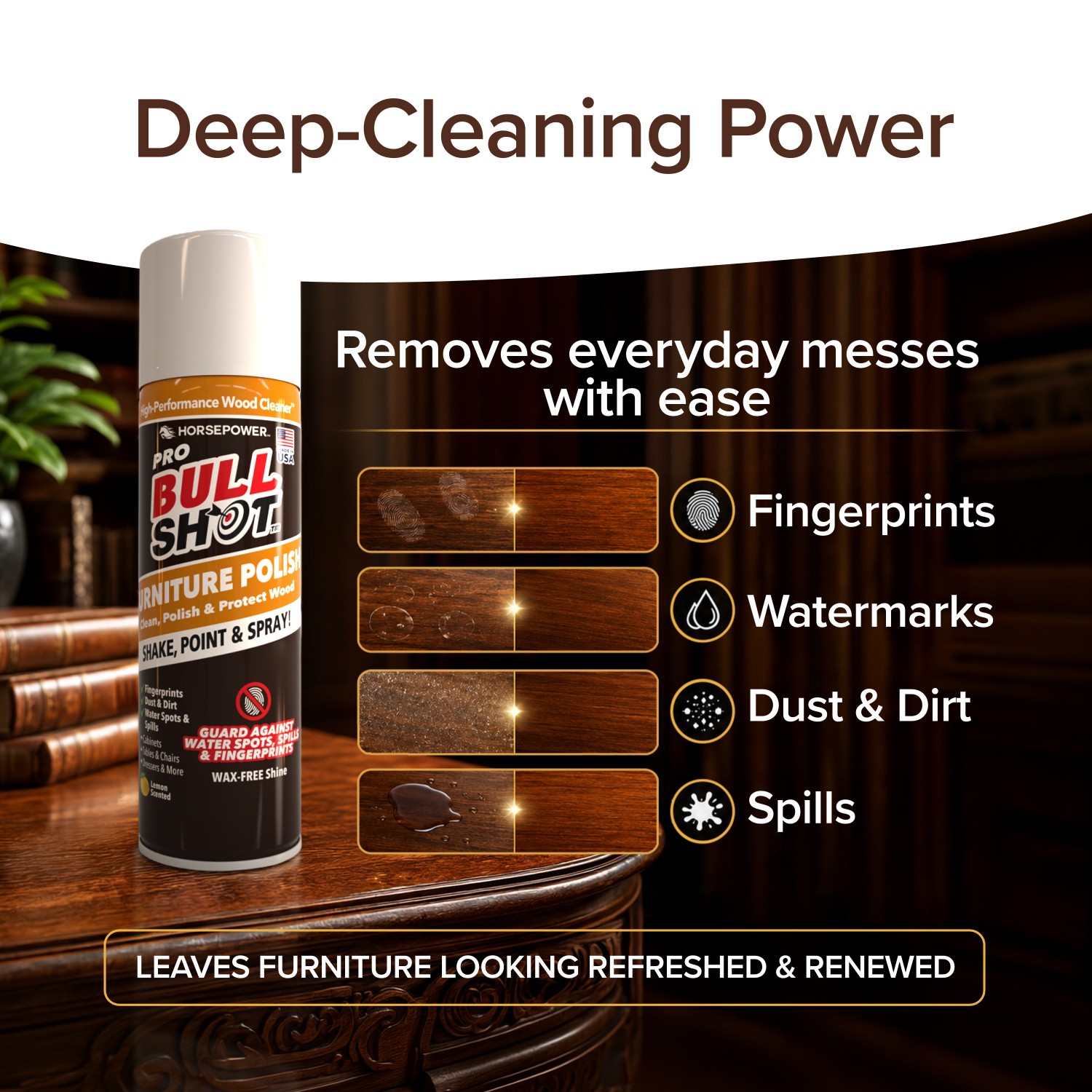 Bull Shot Furniture Polish, As Seen On TV, All-in-One Wood Cleaner, Polish,