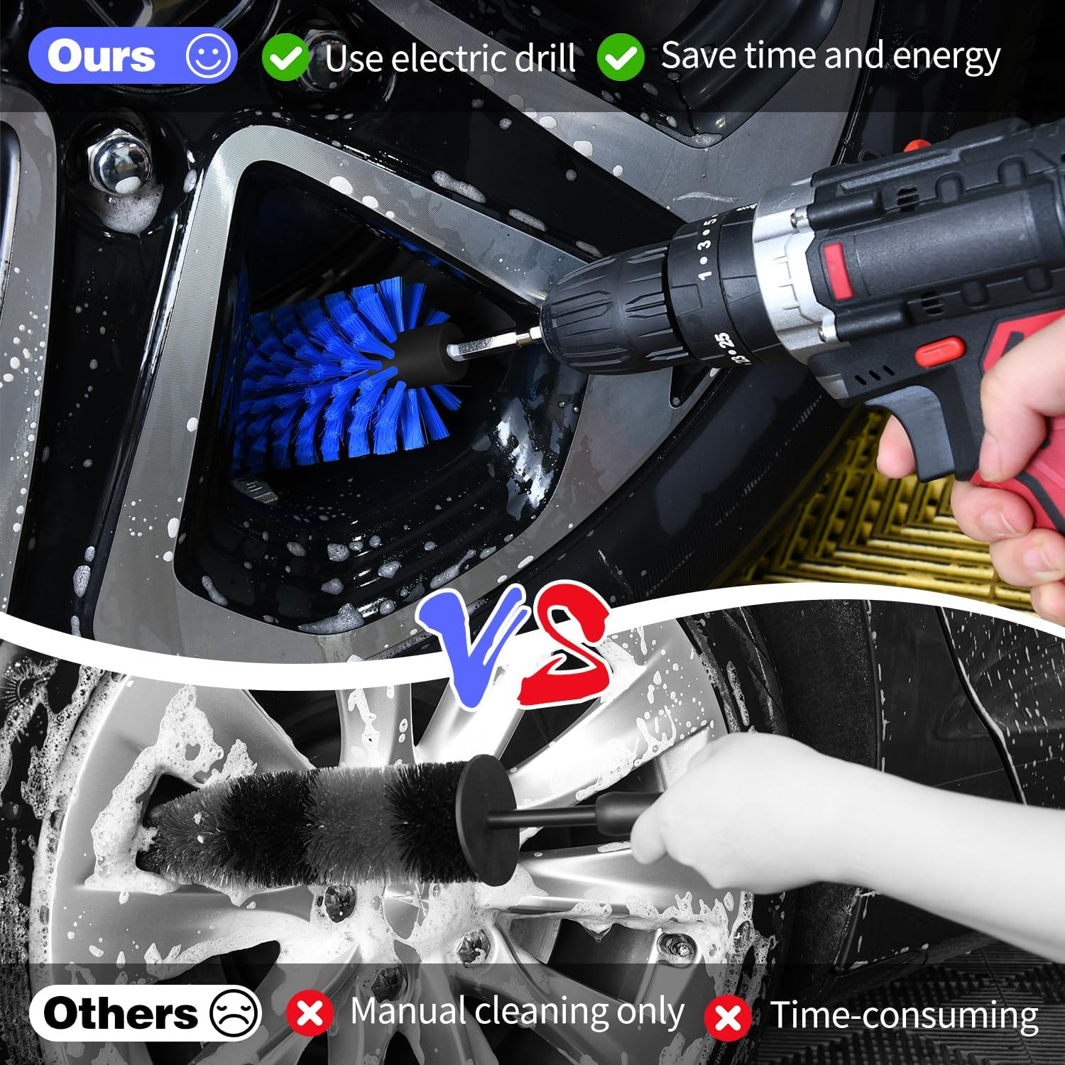 Drill Brush for Car Wheels & Bottles Cleaning Nylon 1/4in Drill Attachment
