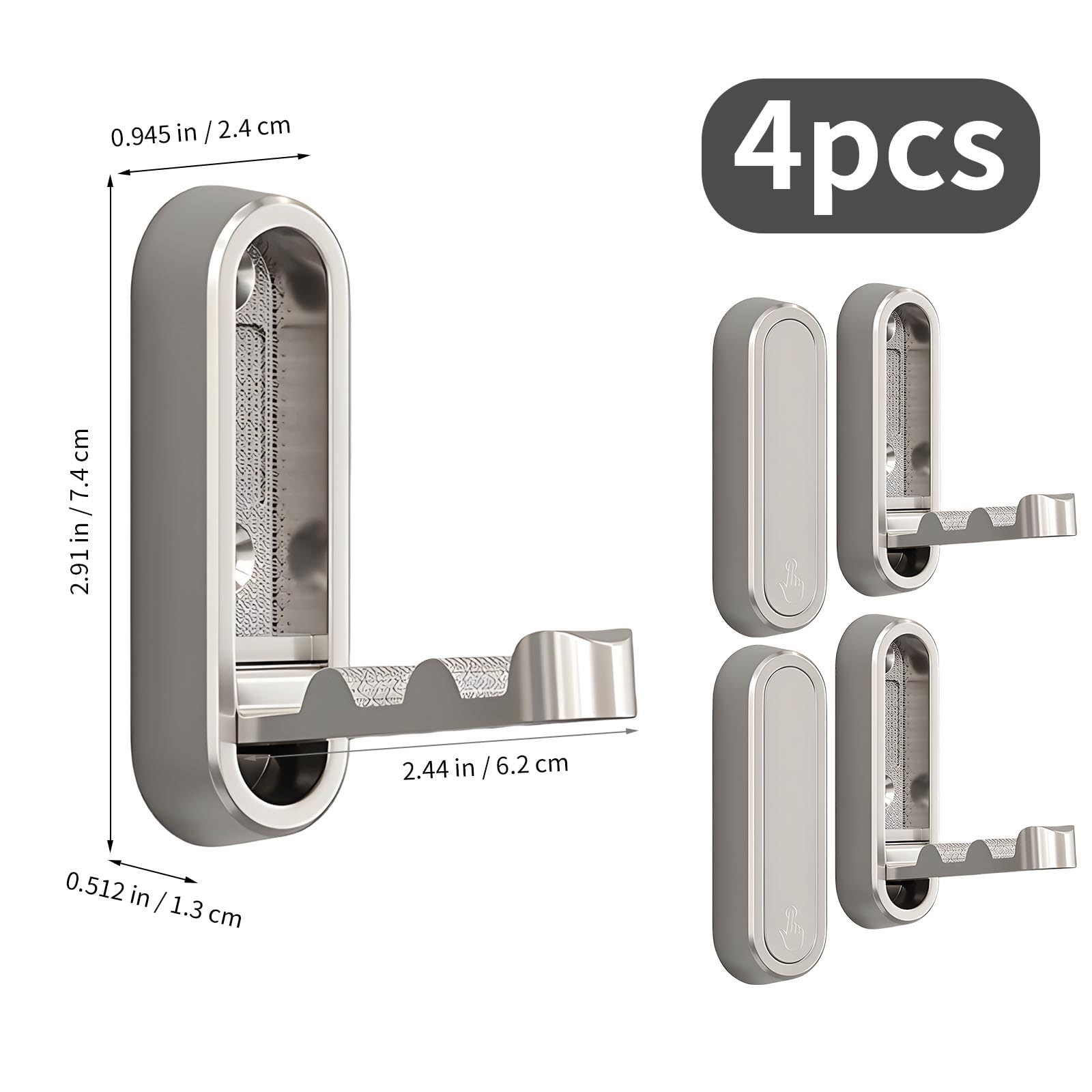 Foldable Coat Hooks Wall Mounted 4 Pack Silver Zinc Alloy Hooks for Hanging Bags