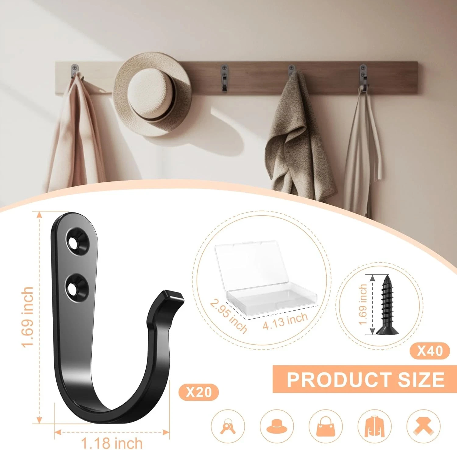 20PCS Heavy Duty Metal Coat Hooks for Wall, Single Prong Hanging Hooks
