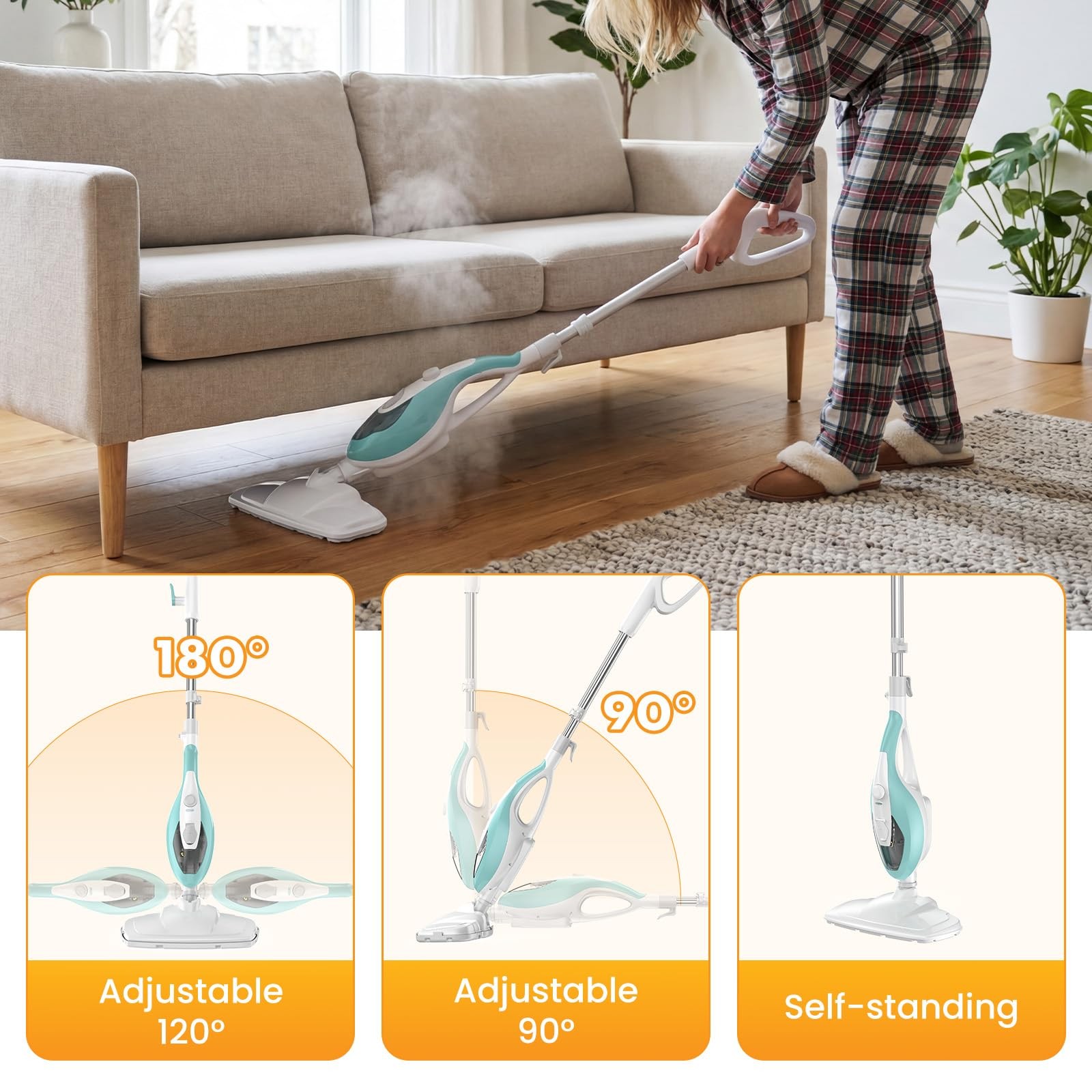 NEWBULIG 14-in-1 Steam Mop, Powerful Detachable Handheld Steam Cleaner for Fl…