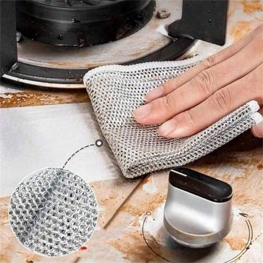 Wire Dishwashing Rags Scourig Pad Steel Magic Dishcloth Kitchen Sink Scrubber