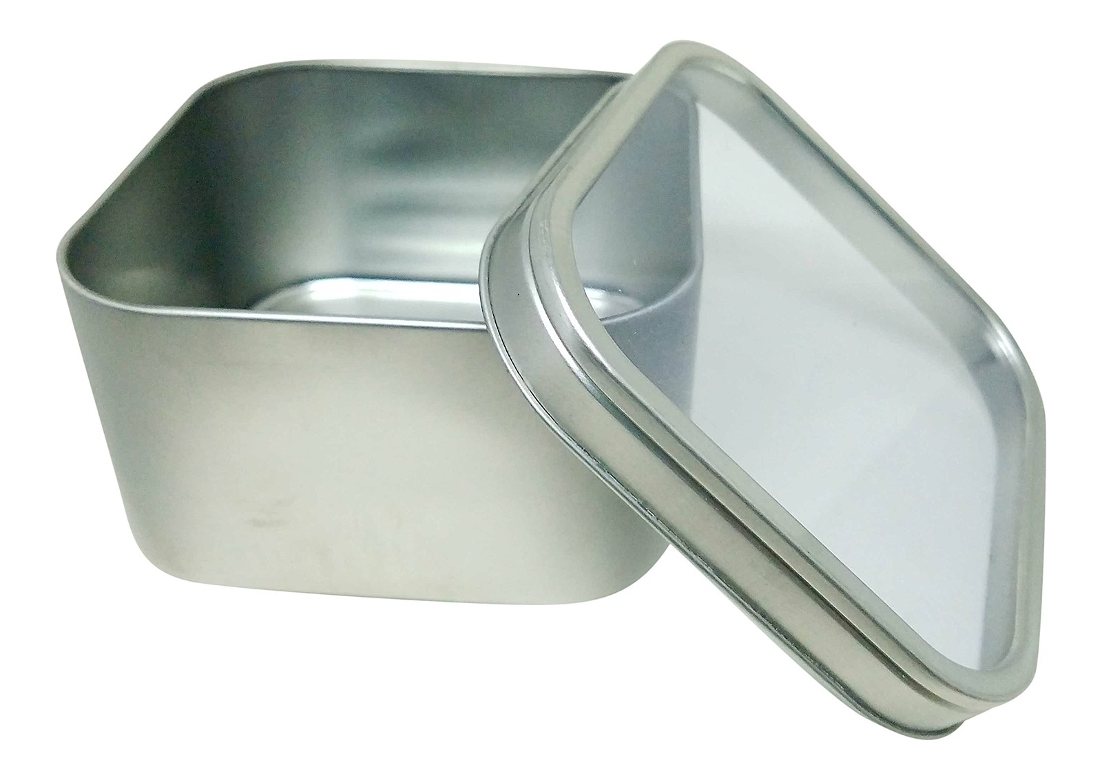 2 PCS 16 oz Square Metal Tin Box with Window Lid, 4x4x2.25 inch Storage