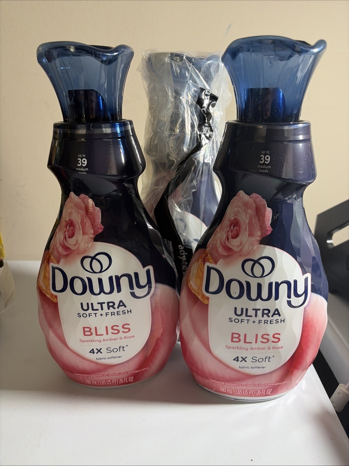 3 Downy ULTRA BLISS Sparking Amber & Rose Fabric Conditioner Softener 32 oz Each