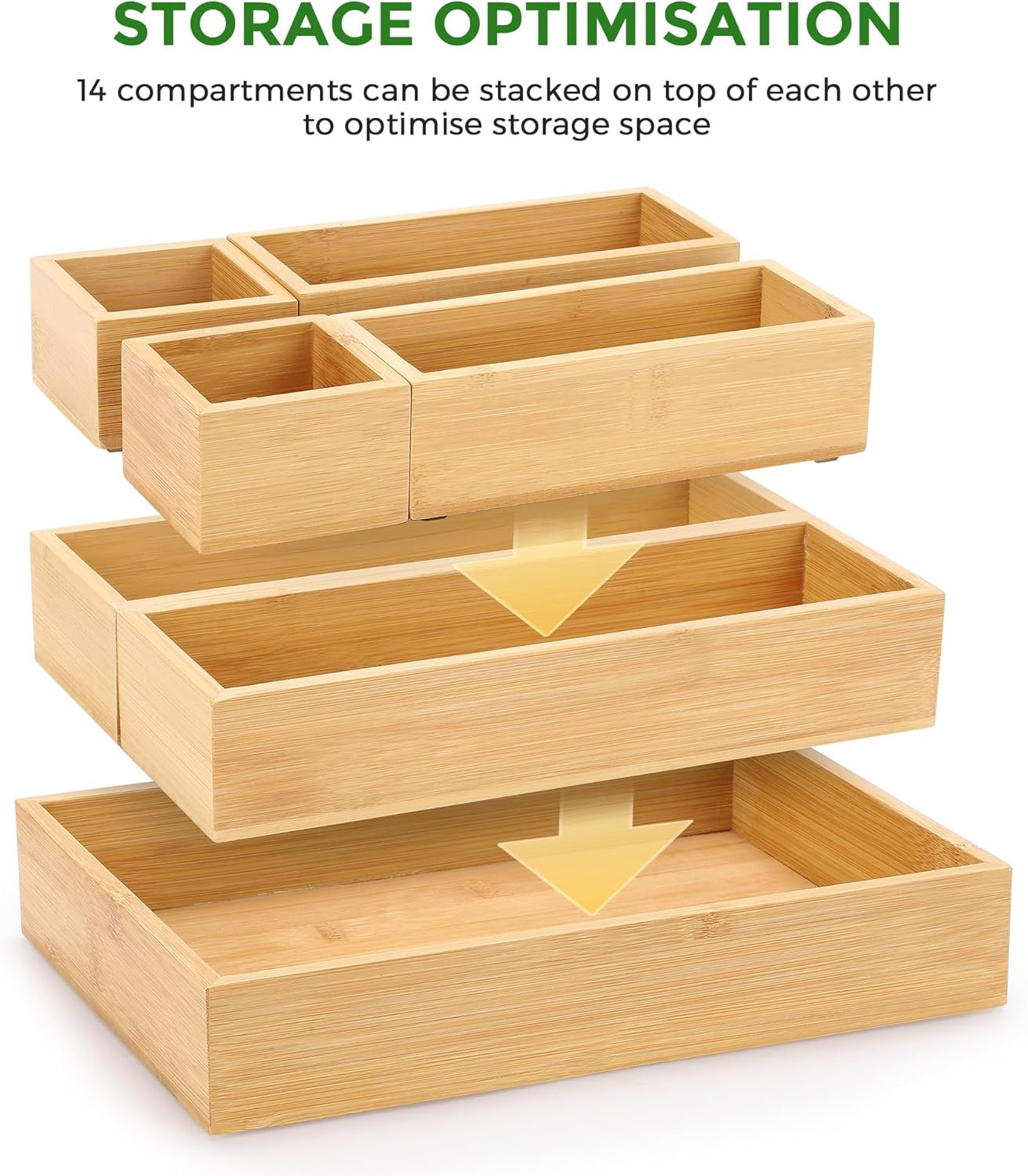 Bamboo Drawer Organizer , 14 Wood Storage Organizers | Multi-Use Junk Drawer Di