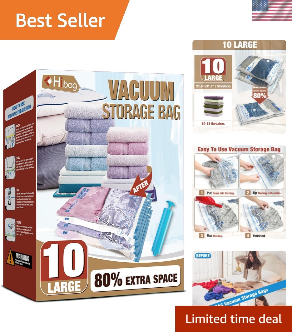 Effortless 10 Large Vacuum Storage Bags – Protect & Organize Clothes & More