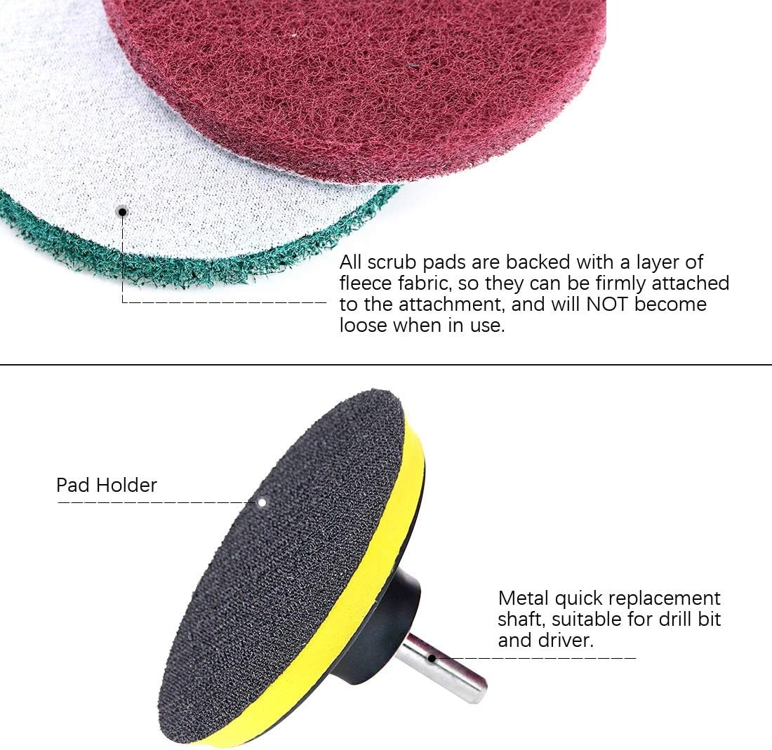 16Pcs 4Inch 3 Different Color Scrubbing Pads Drill Powered Brush Tile Scrubber