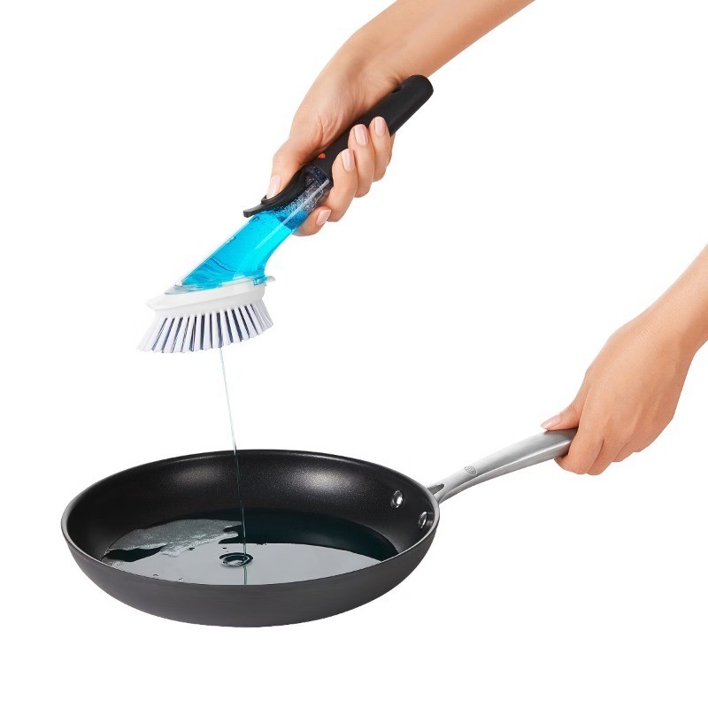 Soap Dispensing Dish Brush Storage Set: Nylon Scrub Brush
