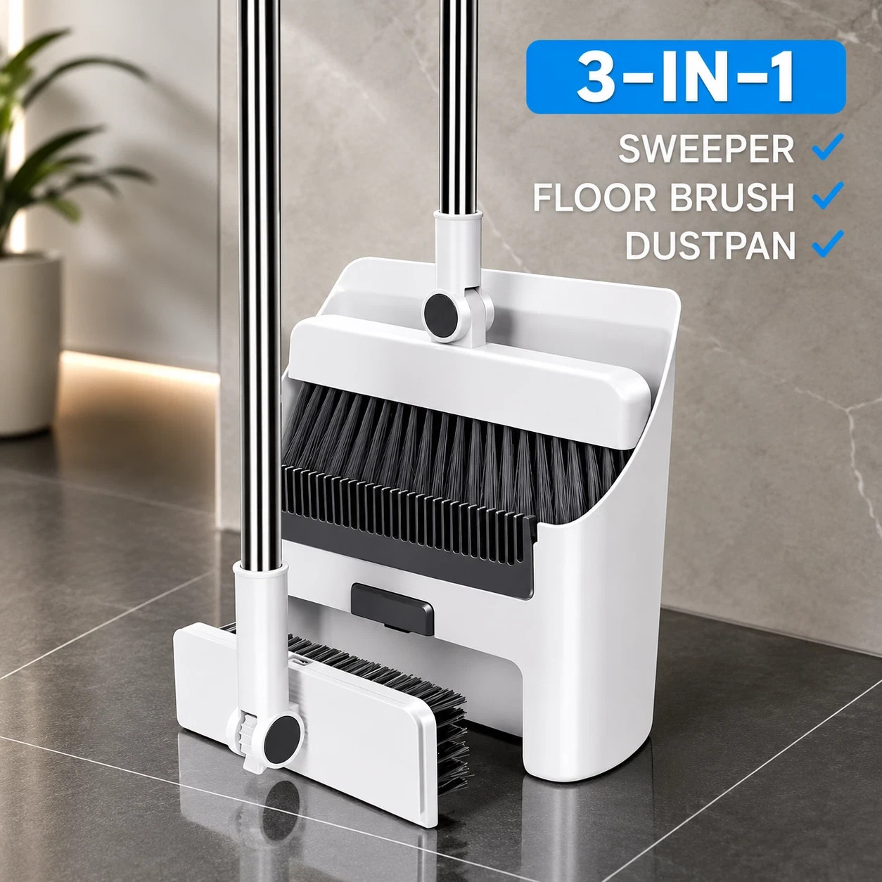 3-in-1 Foldable Broom Mop Dustpan Set Space Saving Cleaning Tool Home Office