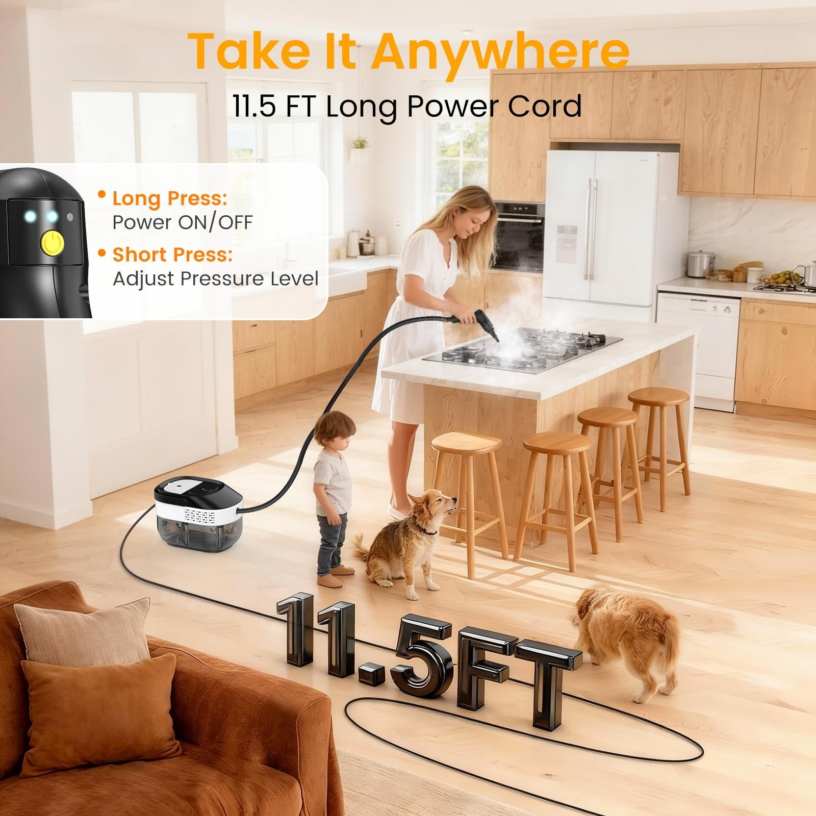 Powerful 2500W Handheld Steam Cleaner – 1.6L, 10s Heat-up, 19 Accessories, Chemi