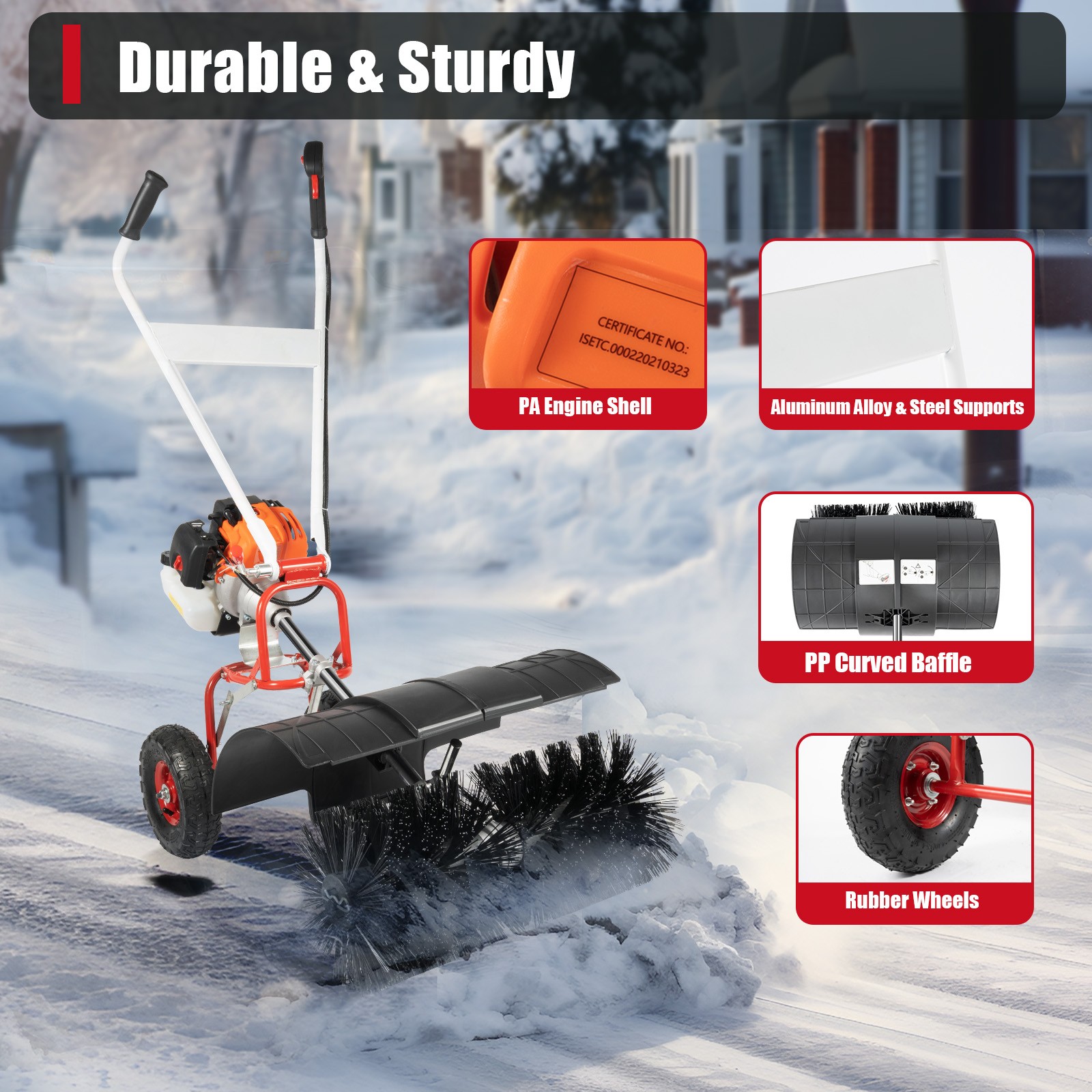 52CC Walk Behind Driveway Power Broom Snow Sweeper Artificial Grass Cleaner