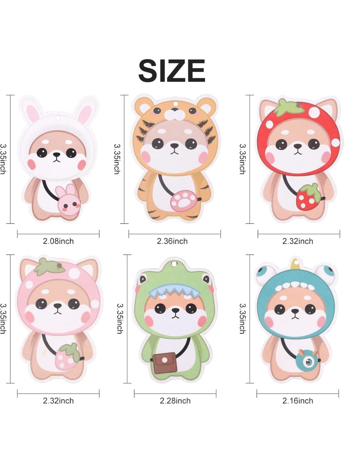 Car Air Fresheners, 6Pcs Shiba Inu Cute Red, Pink, Yellow, White, Green, Blue