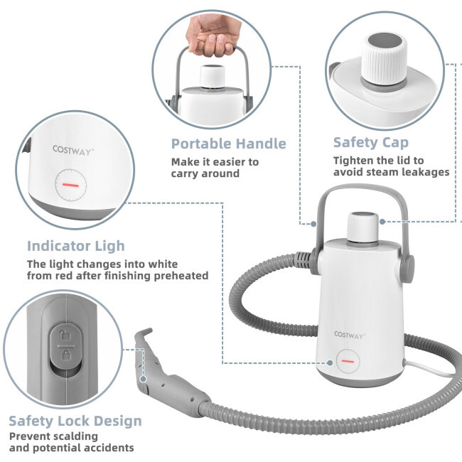 1000W Multifunction Portable Hand-held Home Steam Cleaner W/ 10 Accessories Gray