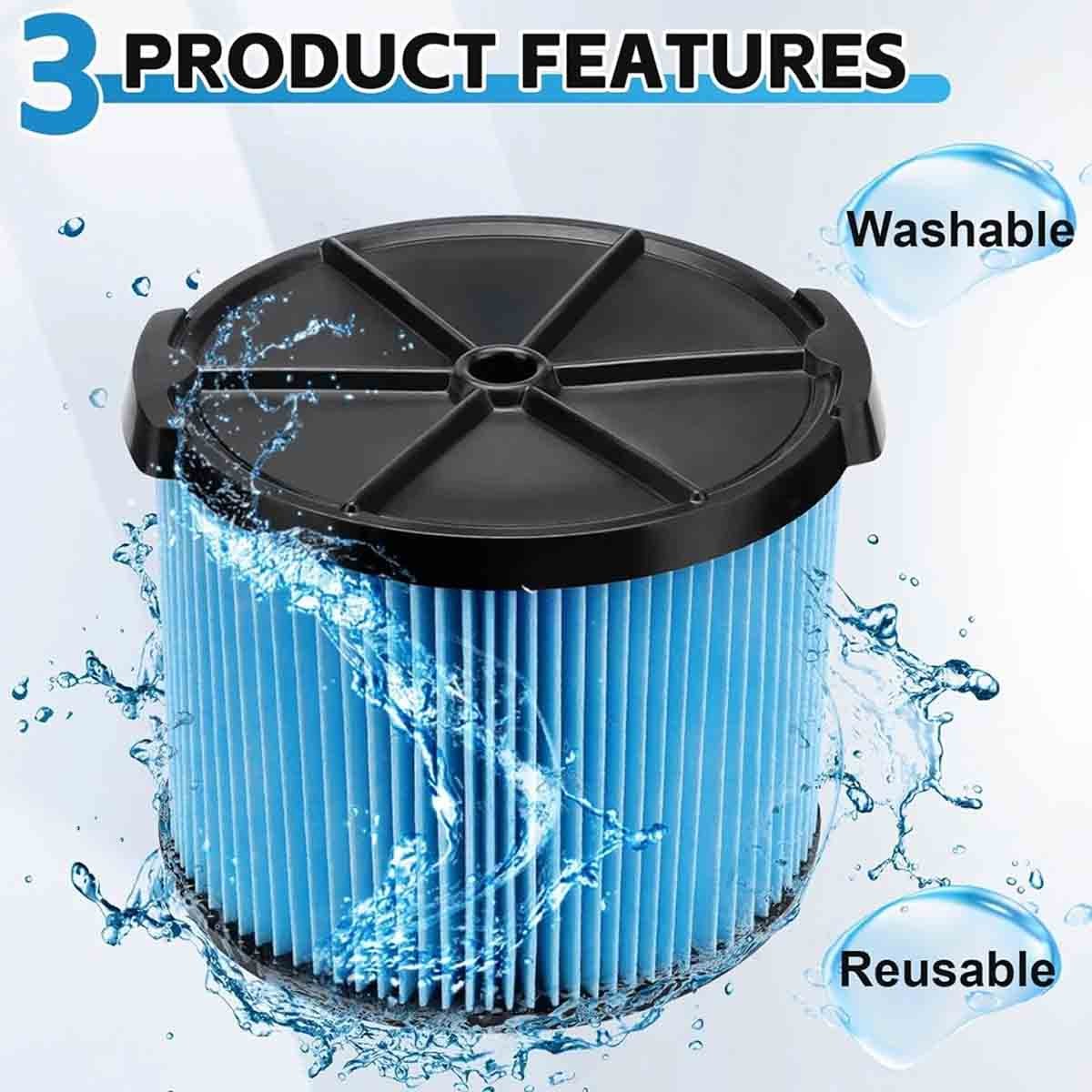2 Pack VF3500 Portable Vac Wet/Dry Vacuum Filter Washable and Reusable USA