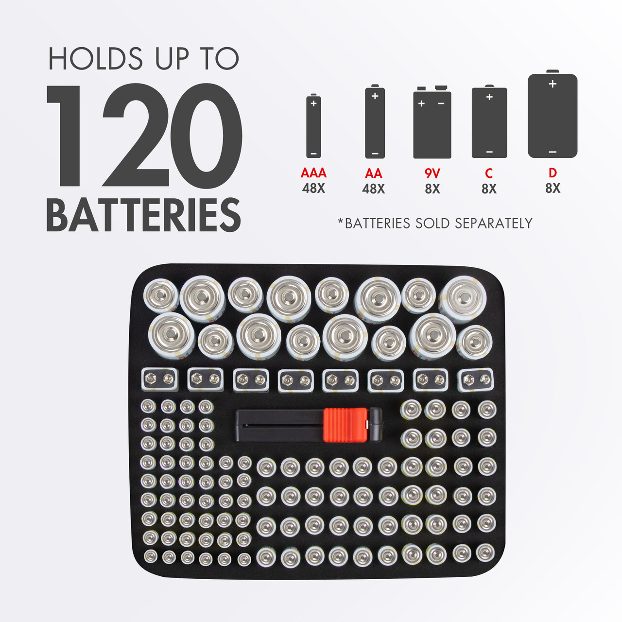 Tenergy Battery Storage Case With Free Tester Holds AA AAA C D 9V Lot