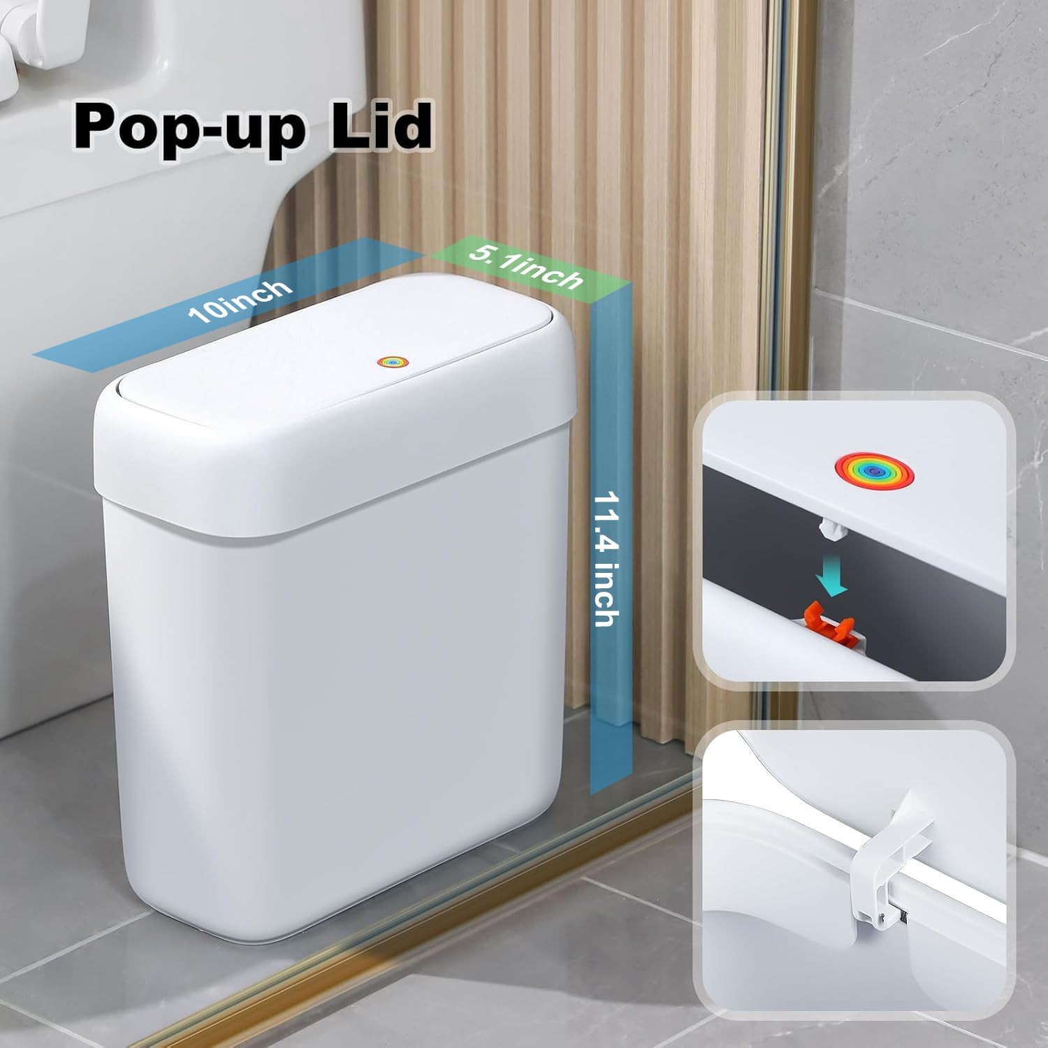 Funest Bathroom Small Trash Can with Lid,10L / 2.7 Gallon Slim Garbage Bin Waste