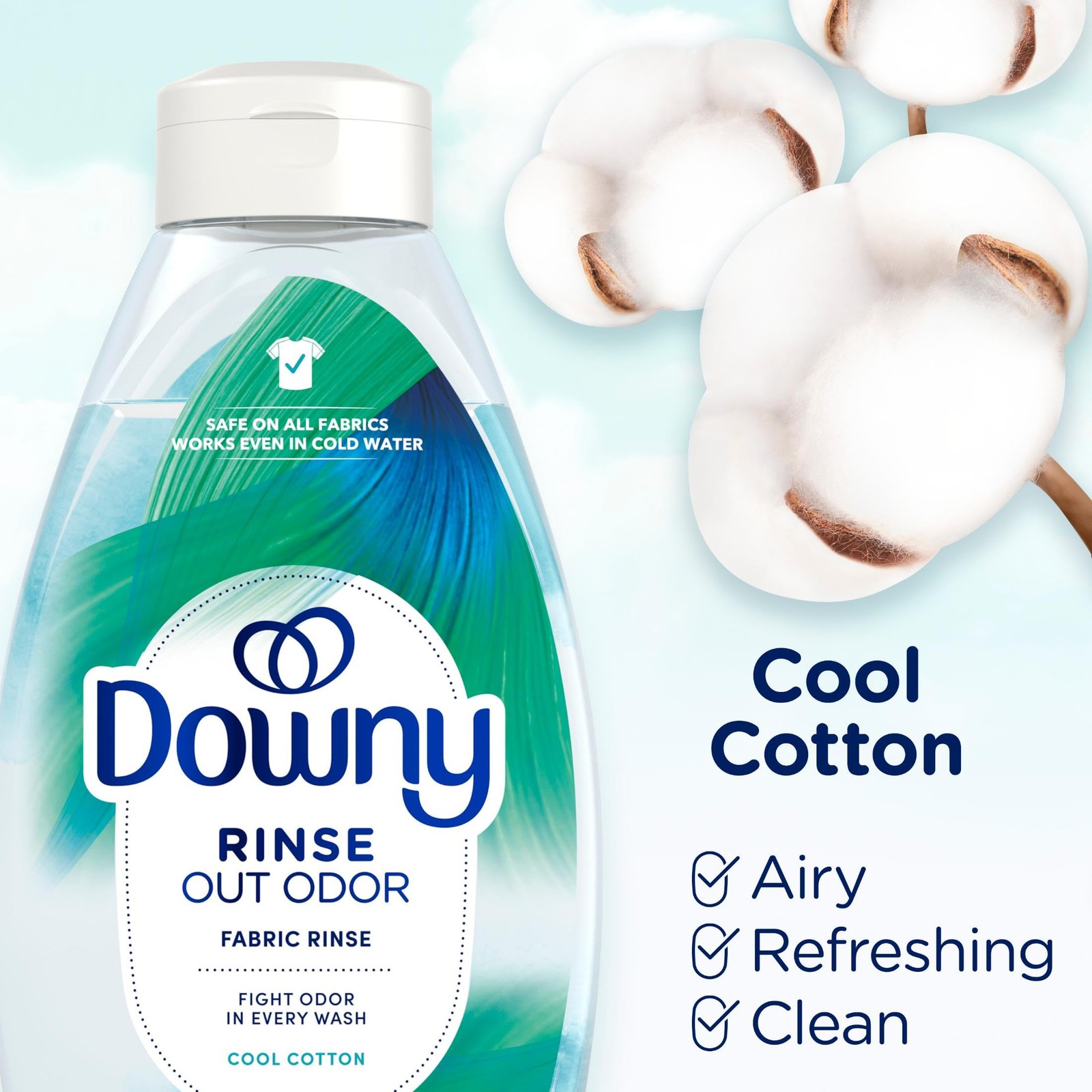 Downy Rinse Laundry Odor Remover, Cool Cotton Scent, 48 48 Fl Oz (Pack of 1)