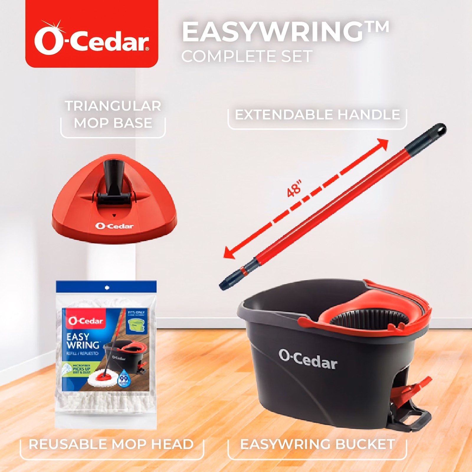 O-Cedar EasyWring Spin Mop Bucket System Microfiber Floor Cleaning Set New
