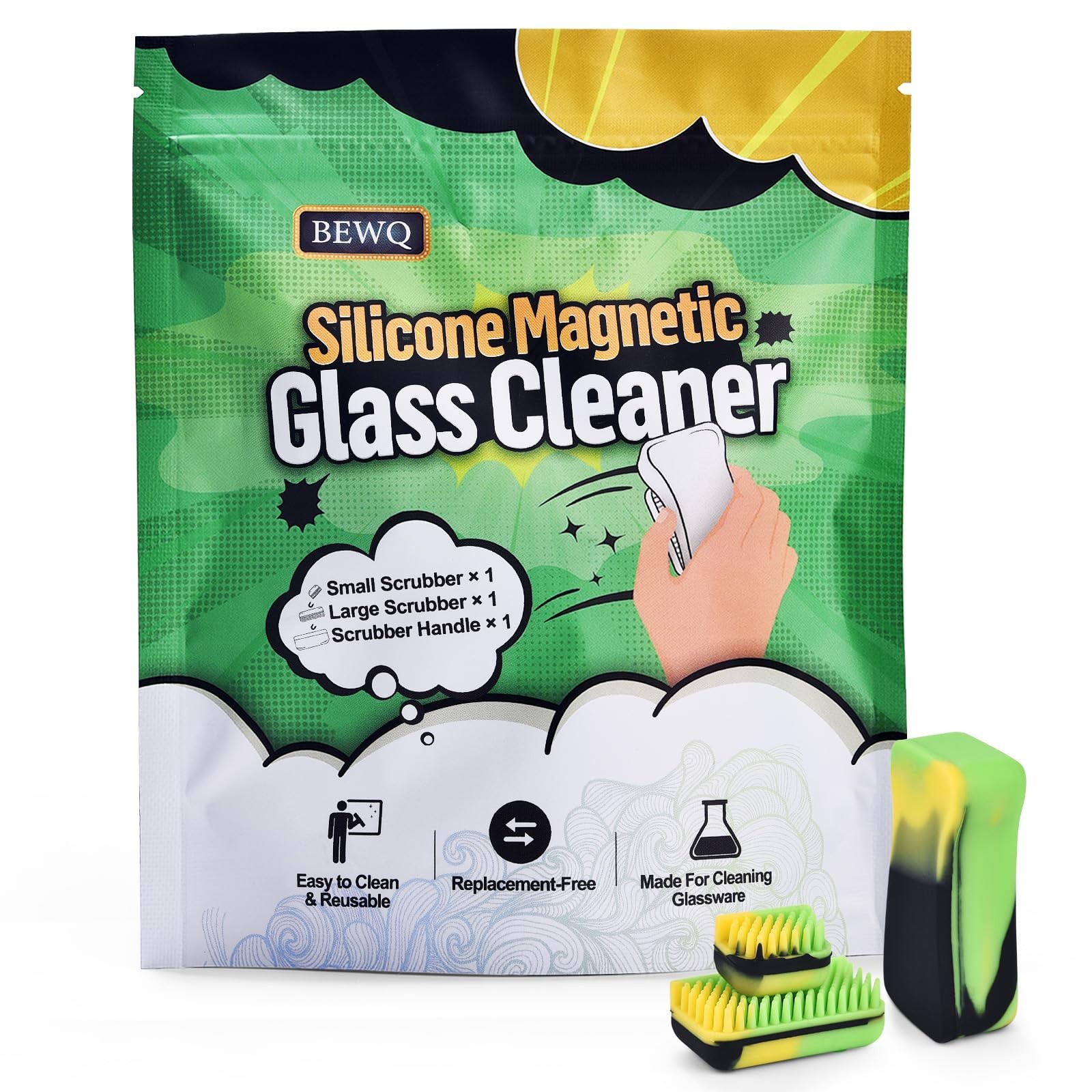 Magnetic Glass Cleaner Kit – Deep Cleans Hard-to-Reach Glassware & Narrow Pip…