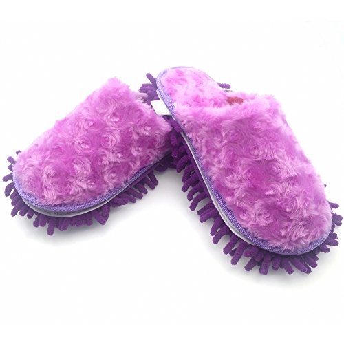 Washable Detachable Chenille Mop Slippers, Floor-Cleaning 5.5-8.5 Purple