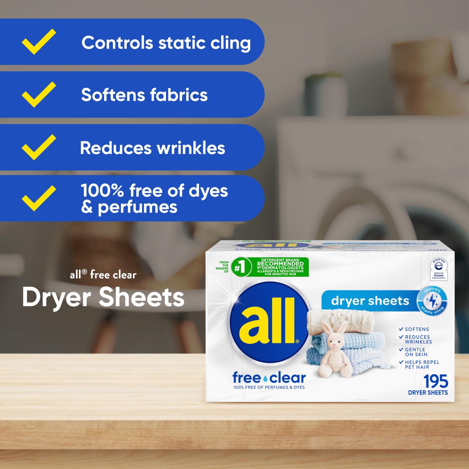 all free clear Fabric Softener Dryer Sheets for Sensitive Skin, 195 Count