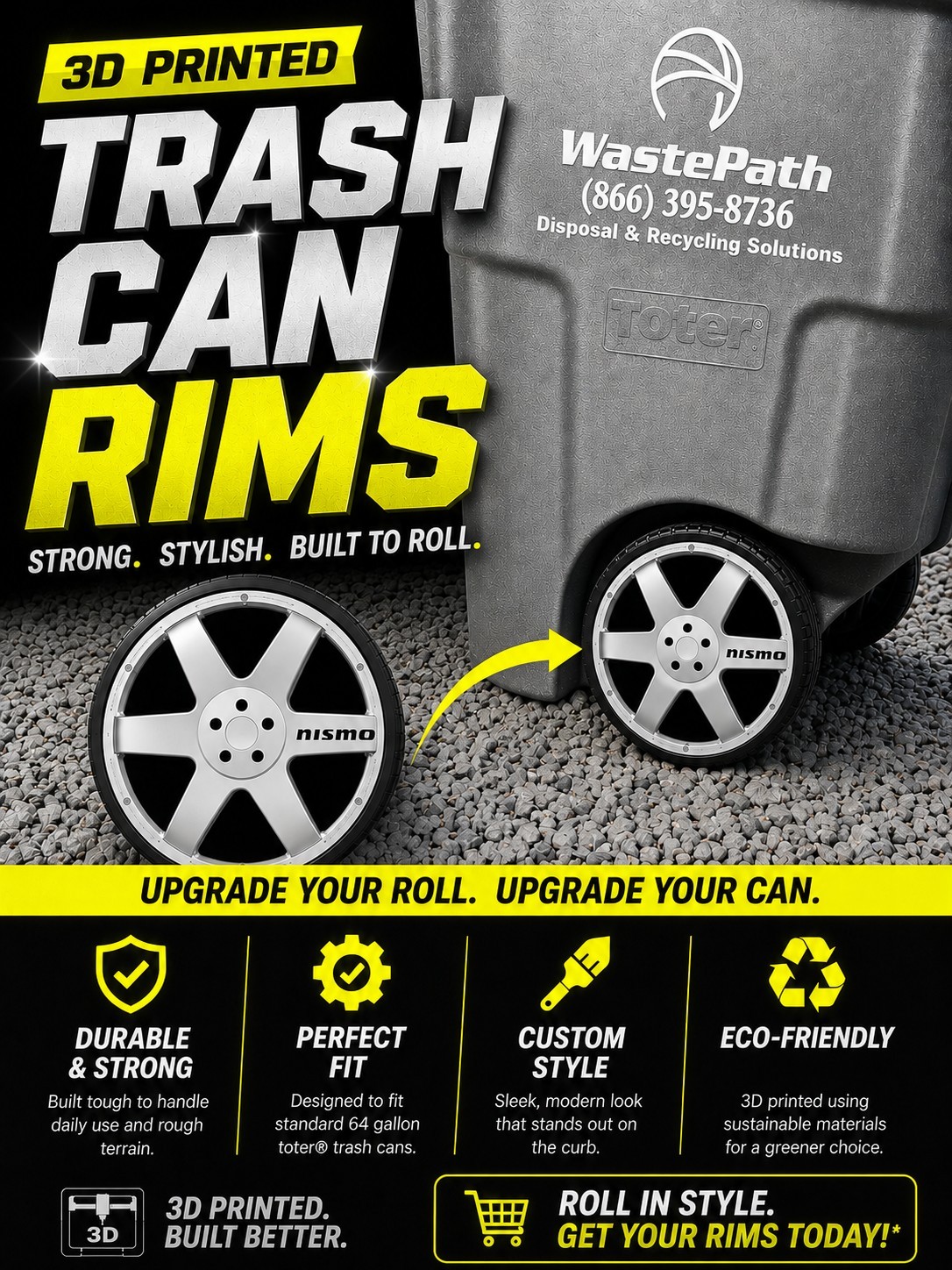 Trash Can Wheel Rim Covers – NISMO – 3D Printed