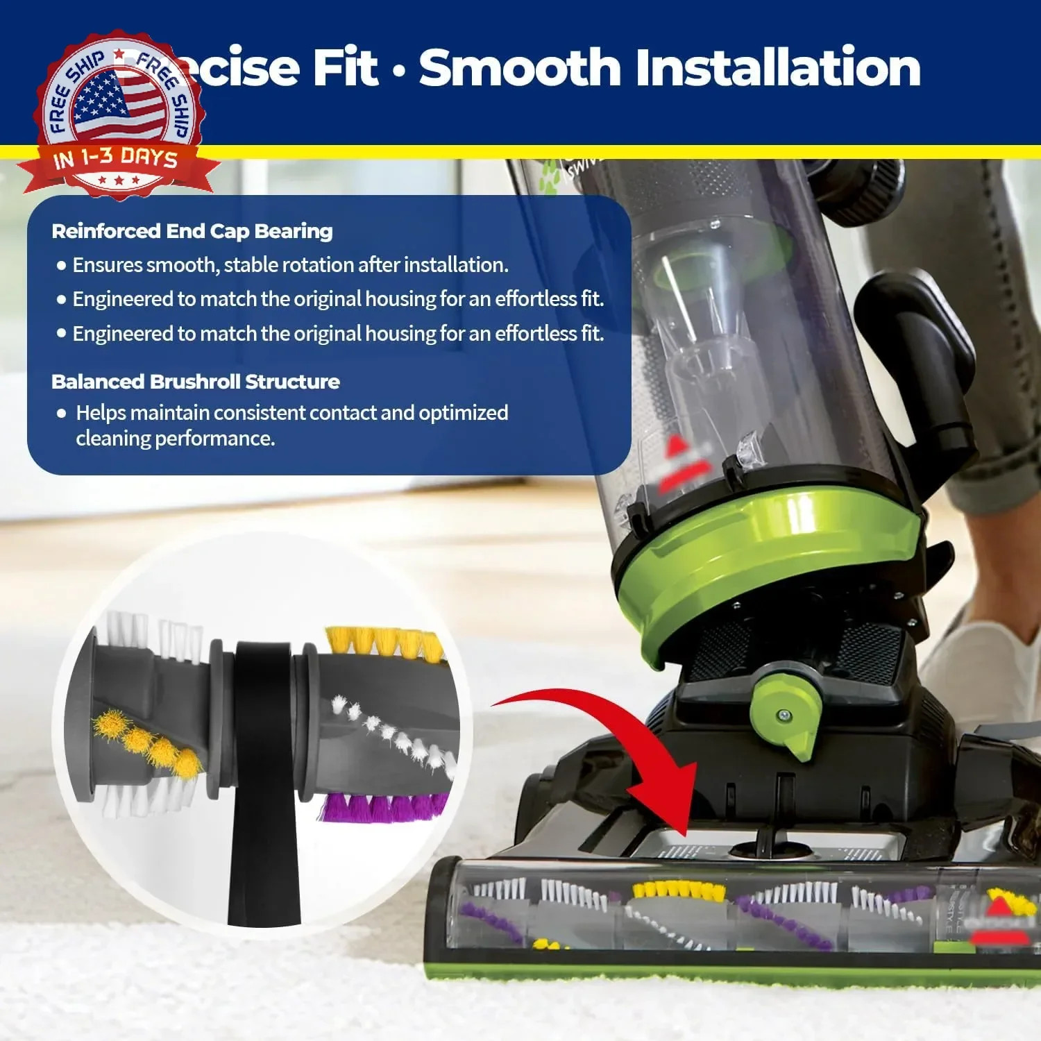 Vacuum Brush Roll & Belt Kit Durable ABS Pet Hair for Upright Cleaners