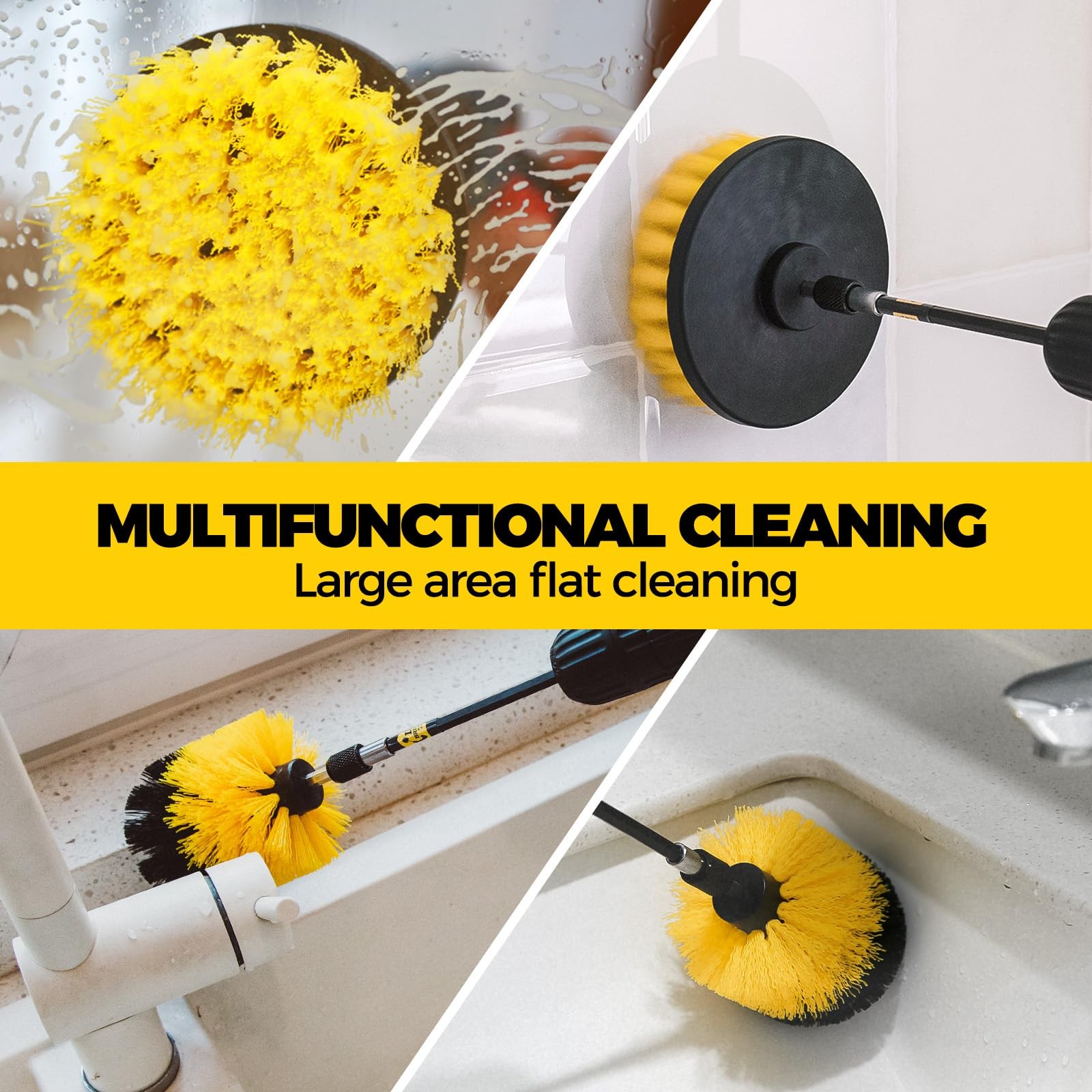 4 Pack Drill Brush Attachment Set Power Scrubber Extension Bathtub Tile Cleaning