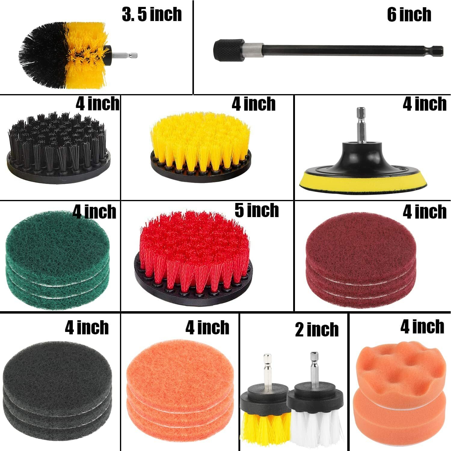 22 Pack Drill Brush Cleaning Kit Nylon Brushes & Scouring Pads for All Surfaces