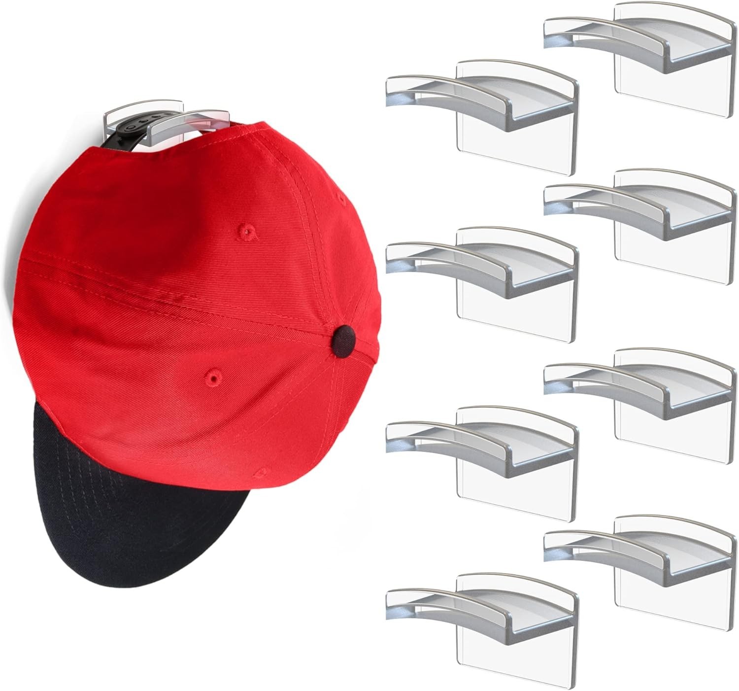 Adhesive Hat Hooks for Wall 8-Pack – Minimalist Hat Rack Design, No Drilling,…