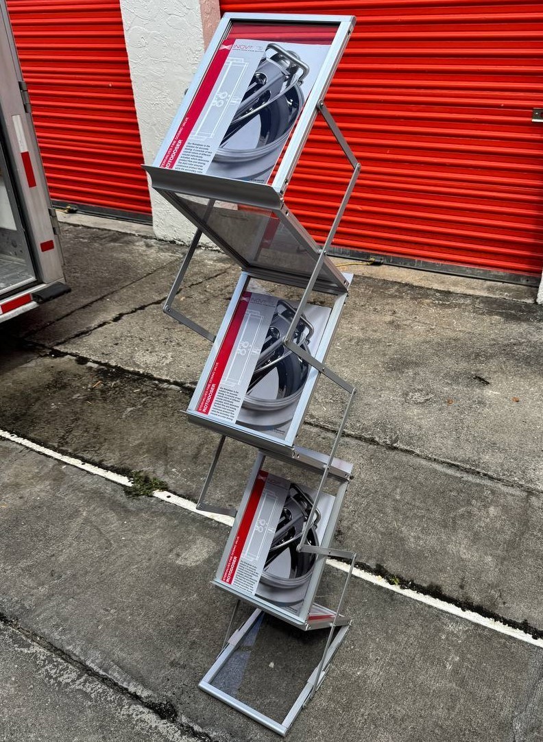 Aluminum Foldable Magazine Rack 6 Pocket A4 Portable Pop Up Brochure Stand Tray