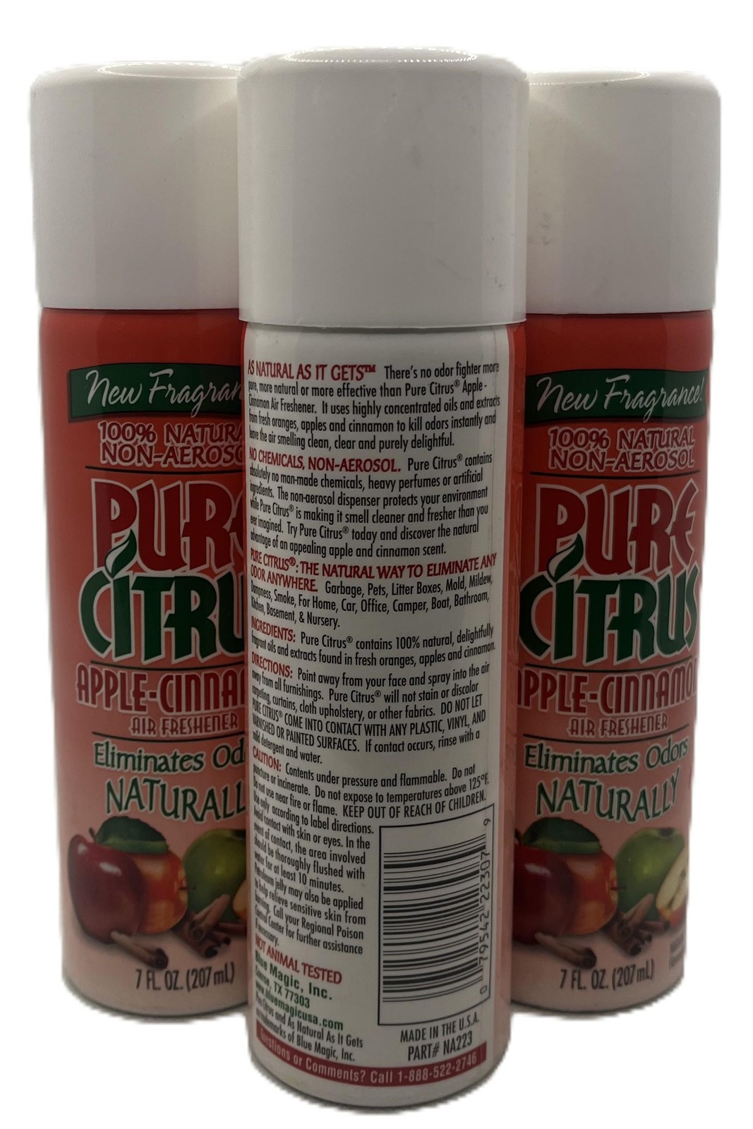 6 Pack Blue Magic Pure Citrus Apple Cinnamon Air Freshener Spray 7 oz Cans