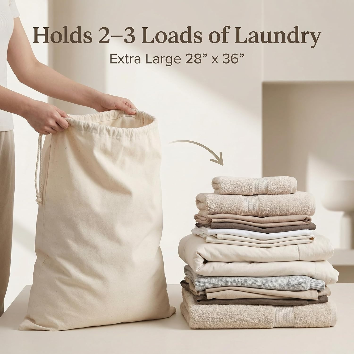Laundry Bags 2-Pack 28”X36″ Extra-Large Cotton Canvas Heavy Duty