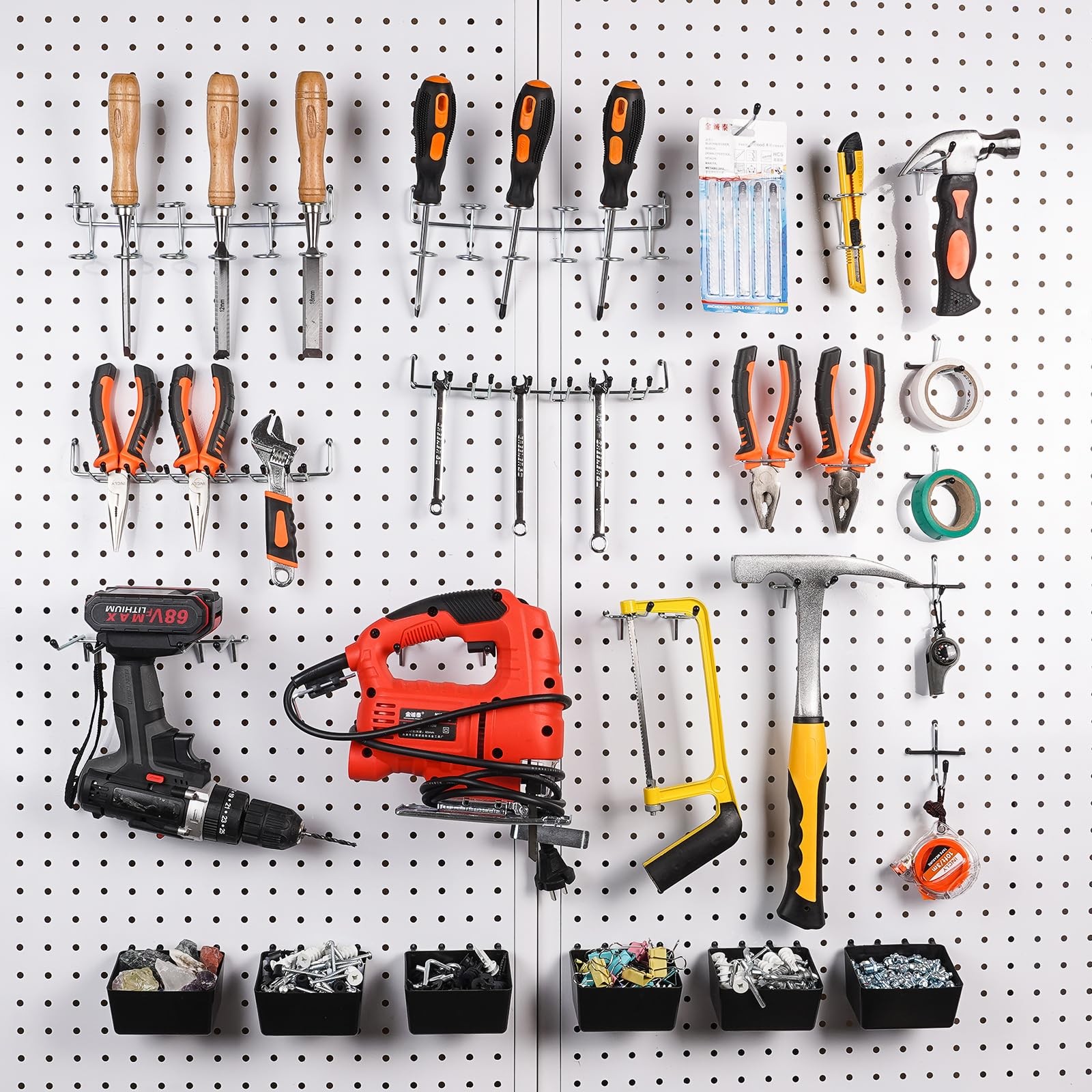320PCS Pegboard Accessories Organizer Kit Hooks 20PCS Bins Fit 1/8 or 1/4 inch