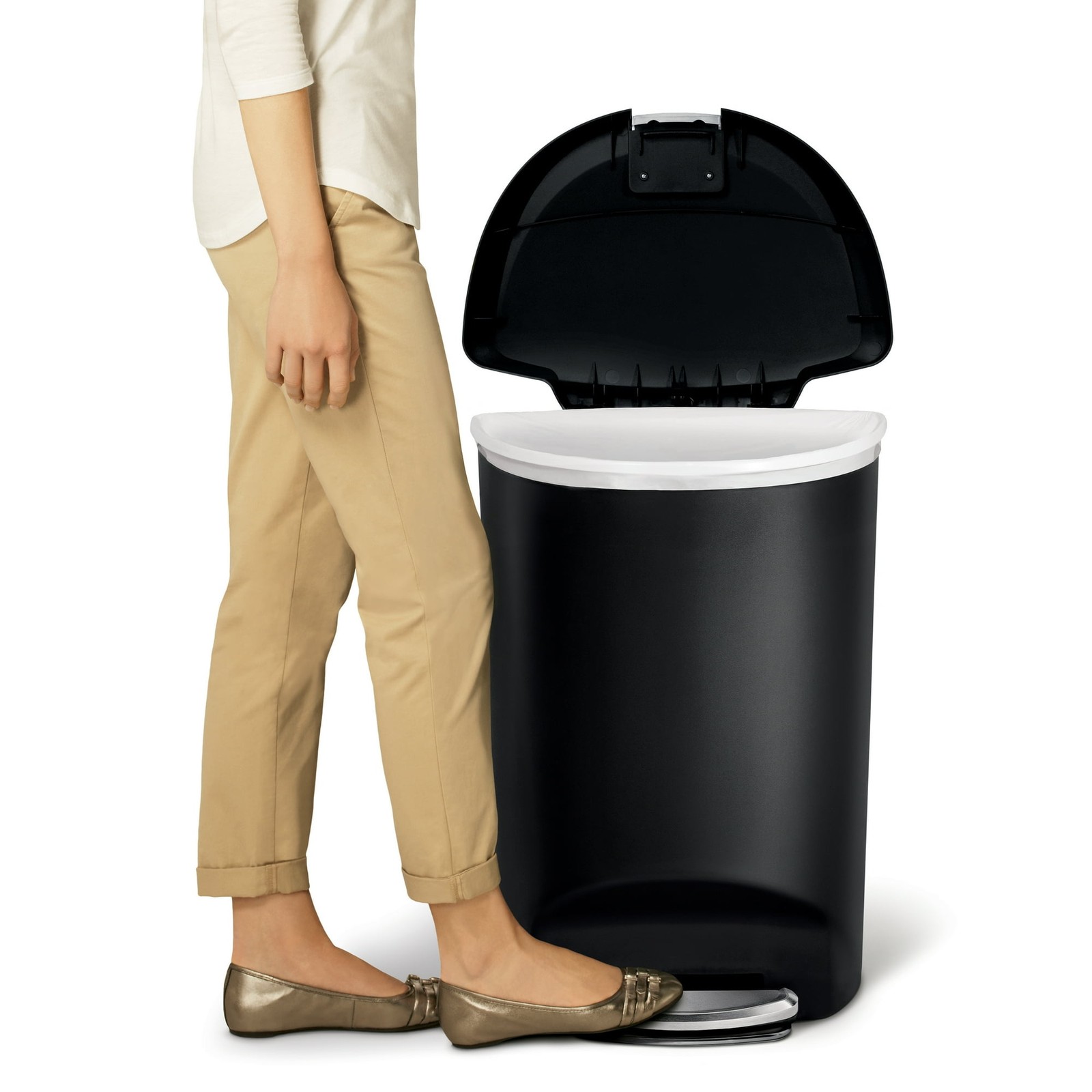 simplehuman Kitchen Trash Can, 13 Gallon Plastic Step Garbage Bin with Secure