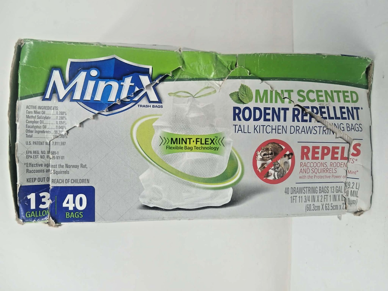 Mint-X 13 gal Mint Scent Tall Rodent Repellent Drawstring Kitchen Bag 40 Bags
