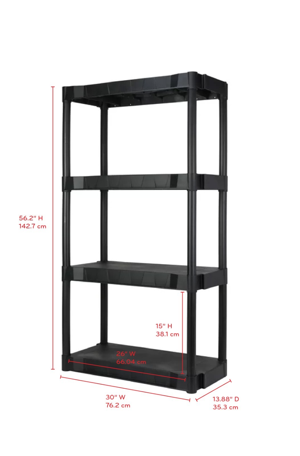Hyper Tough 4 Tier Storage Shelving Plastic Heavy Duty Organizer Rack Black