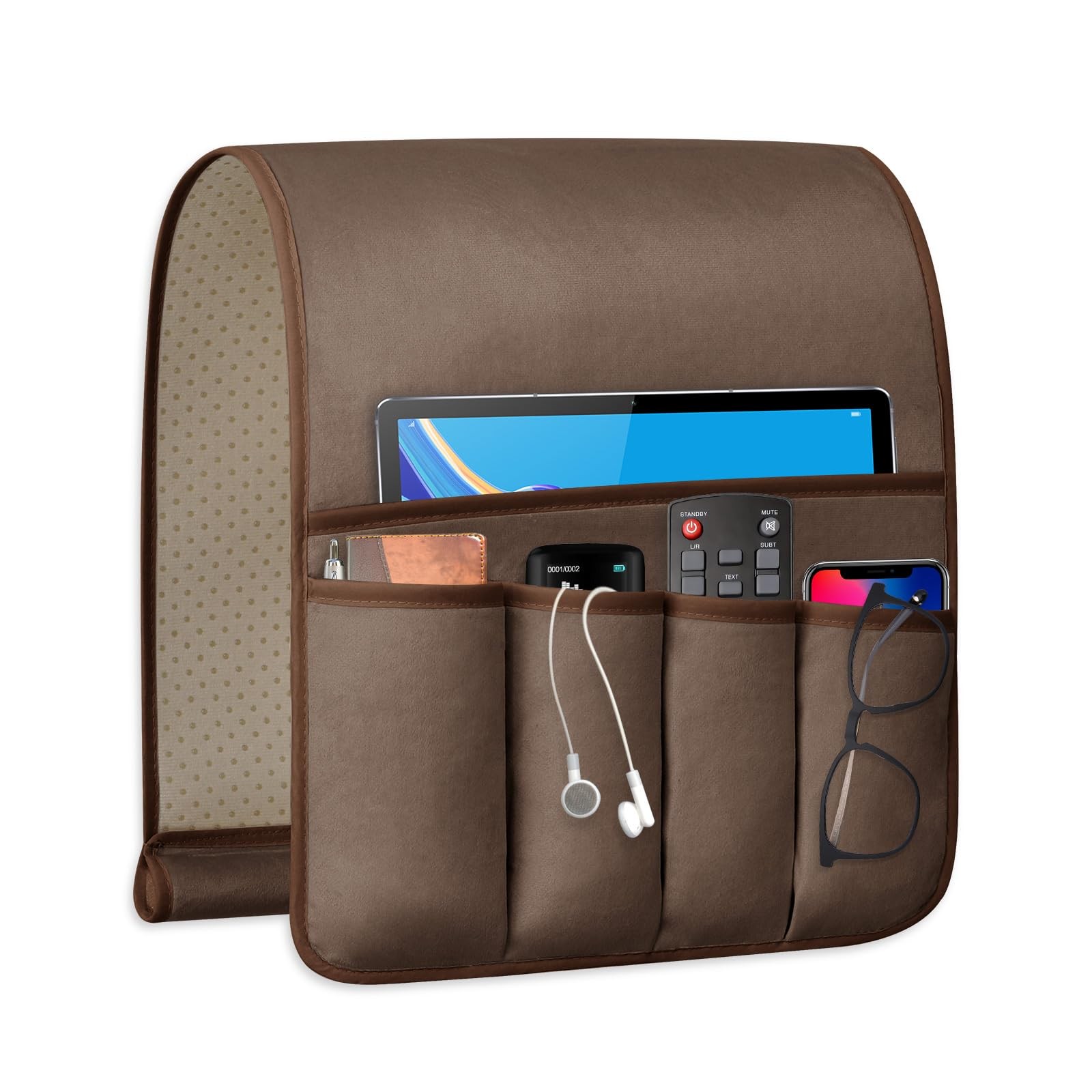 Remote Control Holder For Armchair Couch Caddy Organizer 5 Pocket Brown